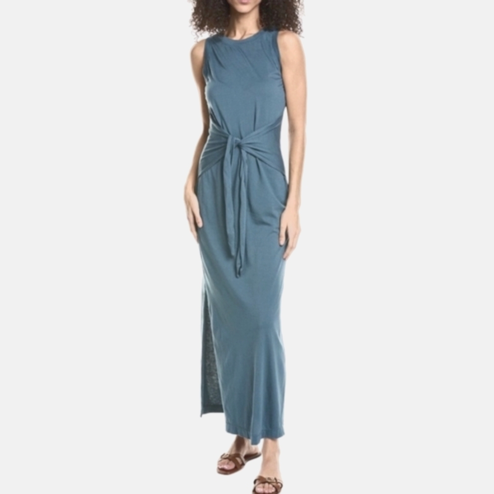 Michael Stars Solange tie waist jersey maxi dress in pebble Blue - Picture 3 of 11